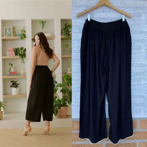 CAROLINA BENOIT MARRAKECH BLACK PANTS WITH PEARLED HEM SMALL - Picture 3 of 17